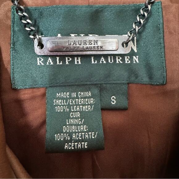VTG Lauren Ralph Lauren cognac Tan Leather Button Up Jacket equestrian western S - Picture 4 of 6